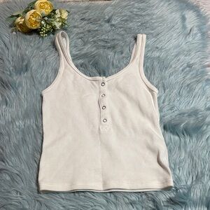 Abercrombie & Fitch White Ribbed Snap Front Crop Tank sz XS